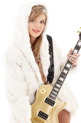 golden guitar girl in fur