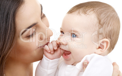 smiling baby in mother hands