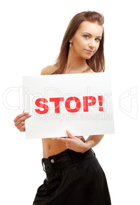 lovely girl holding stop board