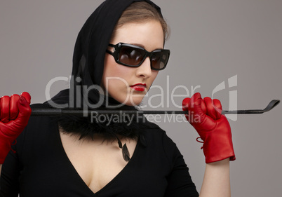 lady in red gloves with crop #2