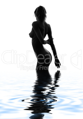 monochrome silhouette image of naked girl in water