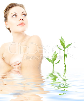 clean lady in water with green plants #2