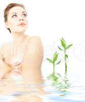 clean lady in water with green plants #2