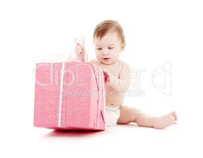 baby boy in diaper with big gift box #2