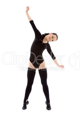 fitness instructor in black leotard