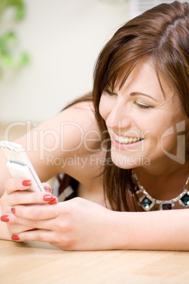 woman with white phone