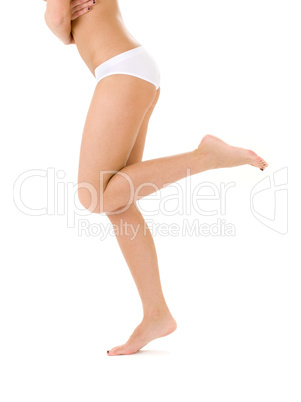 healthy legs in white bikini panties
