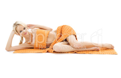 beautiful lady with orange towels