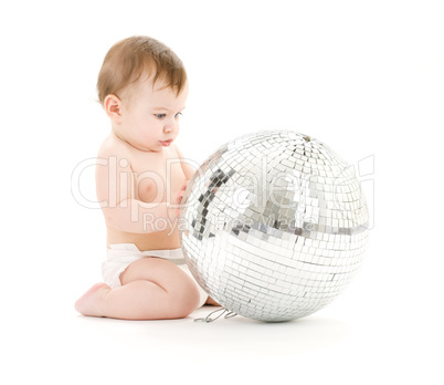 adorable baby boy with big disco ball