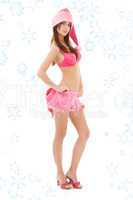 santa helper girl in pink lingerie