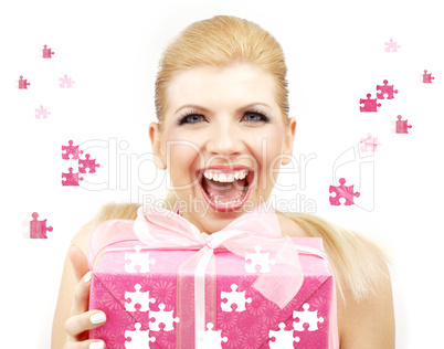 lucky blonde with puzzle gift box