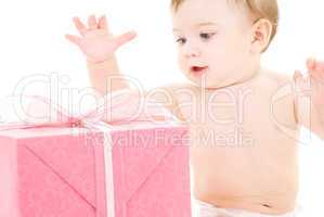 baby boy with gift box