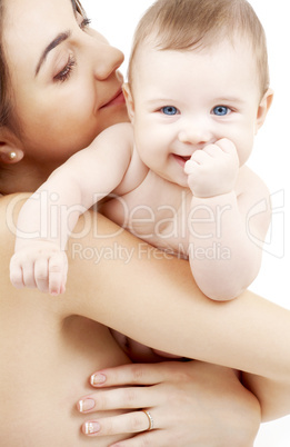 clean happy baby in mother hands