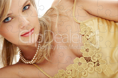mysterious blue-eyed blond in pearls puzzle