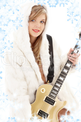 golden guitar girl in fur