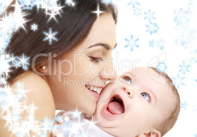 playful mama with happy baby