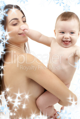 clean baby in mother hands