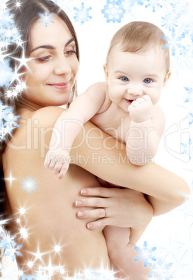 clean baby in mother hands