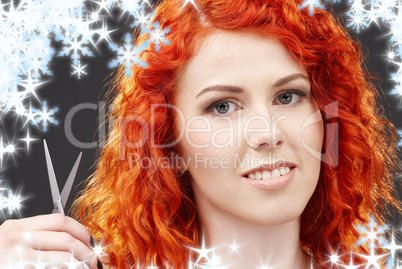 redhead with scissors