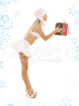 santa helper girl with gift box