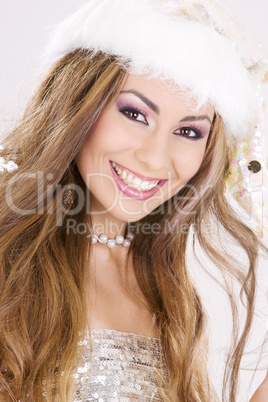 santa helper girl over grey