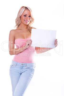 sexy girl holding a blank page