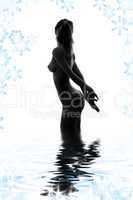 monochrome silhouette image of naked girl in water