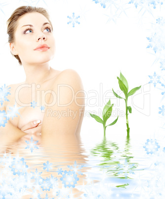 clean lady in water with green plants