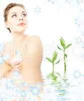 clean lady in water with green plants