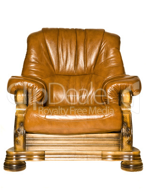 Antique leather armchair isolated