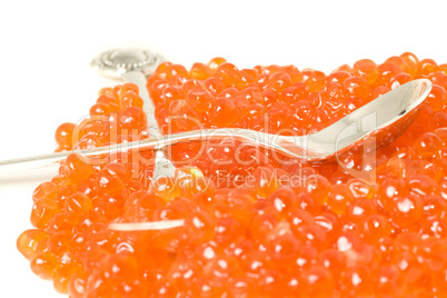 Expensive Red caviar and silver spoons
