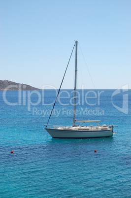 Recreation sail yacht at the beach of luxury hotel, Crete, Greec