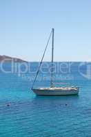 Recreation sail yacht at the beach of luxury hotel, Crete, Greec
