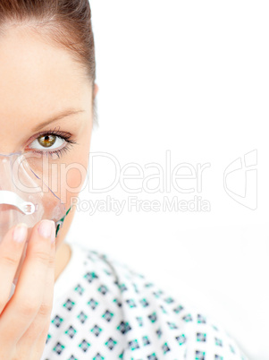 Female patient with an oxygen mask