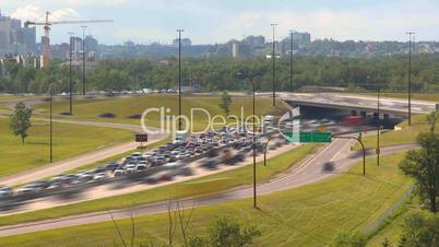 time-lapse, freeway interchange traffic rush hour