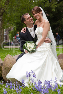 Bride and groom in the park