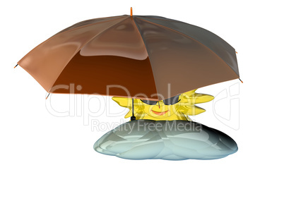 Cartoon sun with umbrella