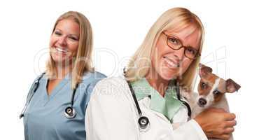 Female Veterinarian Doctors with Small Puppy