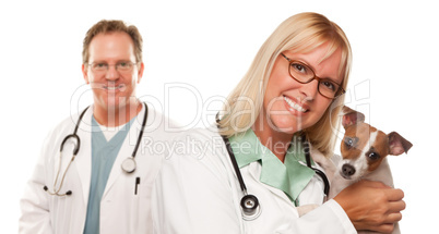 Female Veterinarian Doctors with Small Puppy