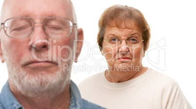 Concerned Senior Couple Isolated on White