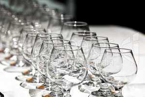 Glass in row for tasting