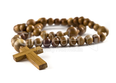 Closeup of Wooden beads isolated over white