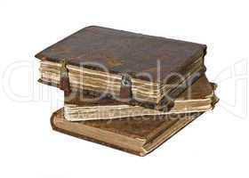 History - Three Old frayed books isolated