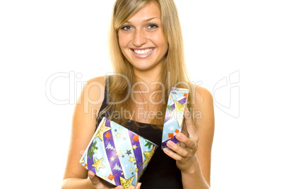 Woman Unwrapping Xmas Gift