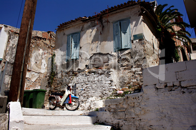 View of old crumbling greek house
