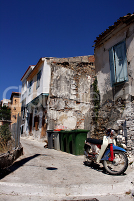 View of old crumbling greek house