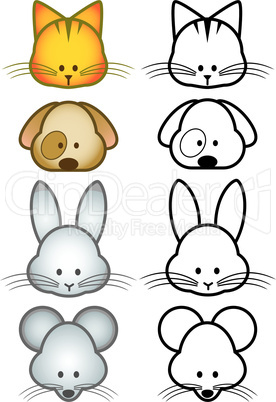 Vector illustration set of cartoon pet animals.