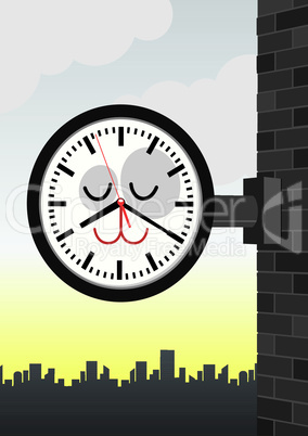 Vector character illustration of a cat station clock.
