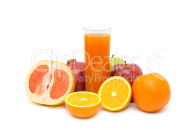 Glass with juice and fruits