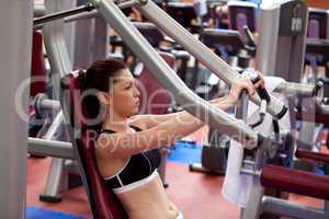 Attractive athletic woman using a bench press